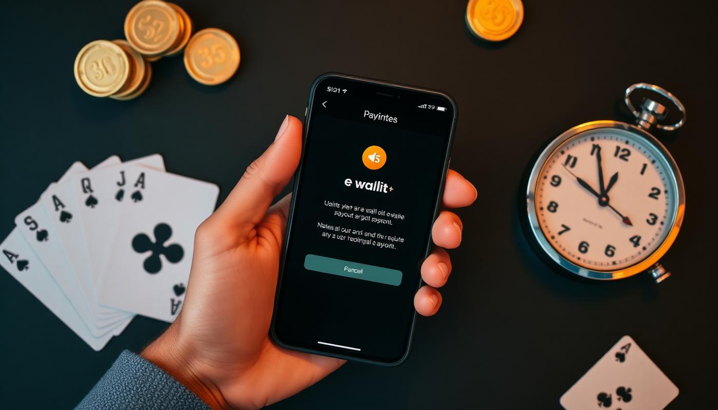 GCash payout confirmation on a smartphone next to gold chips and playing cards